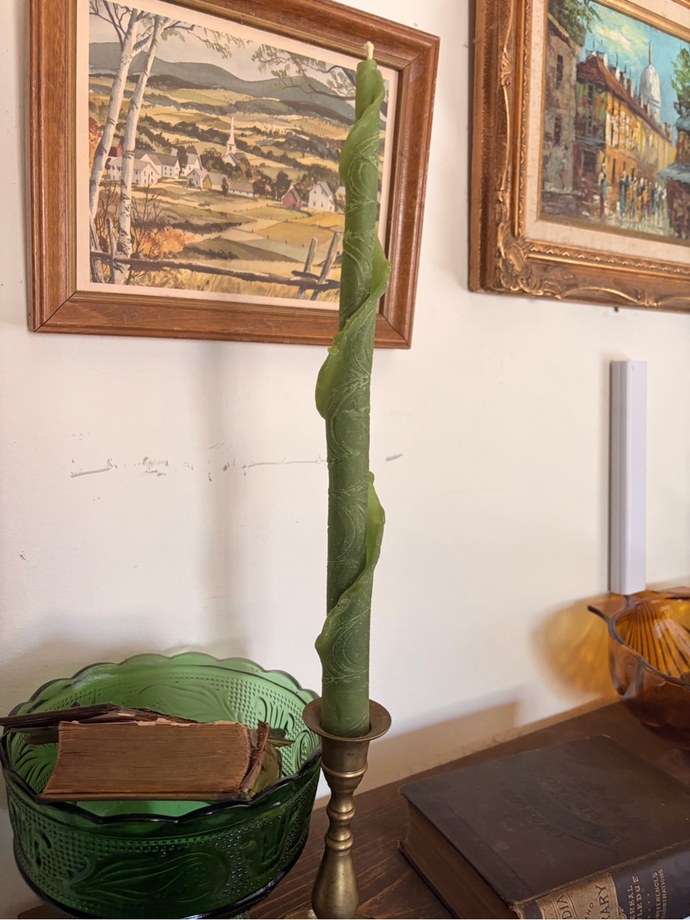 Hand-Carved Green Twist Taper Candles-